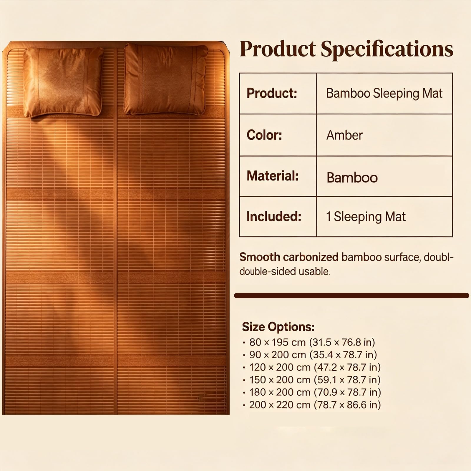 Sommer-schlafmatten Bambus, Faltbare Bambu Kühlmatte, Matte für Sommerbett