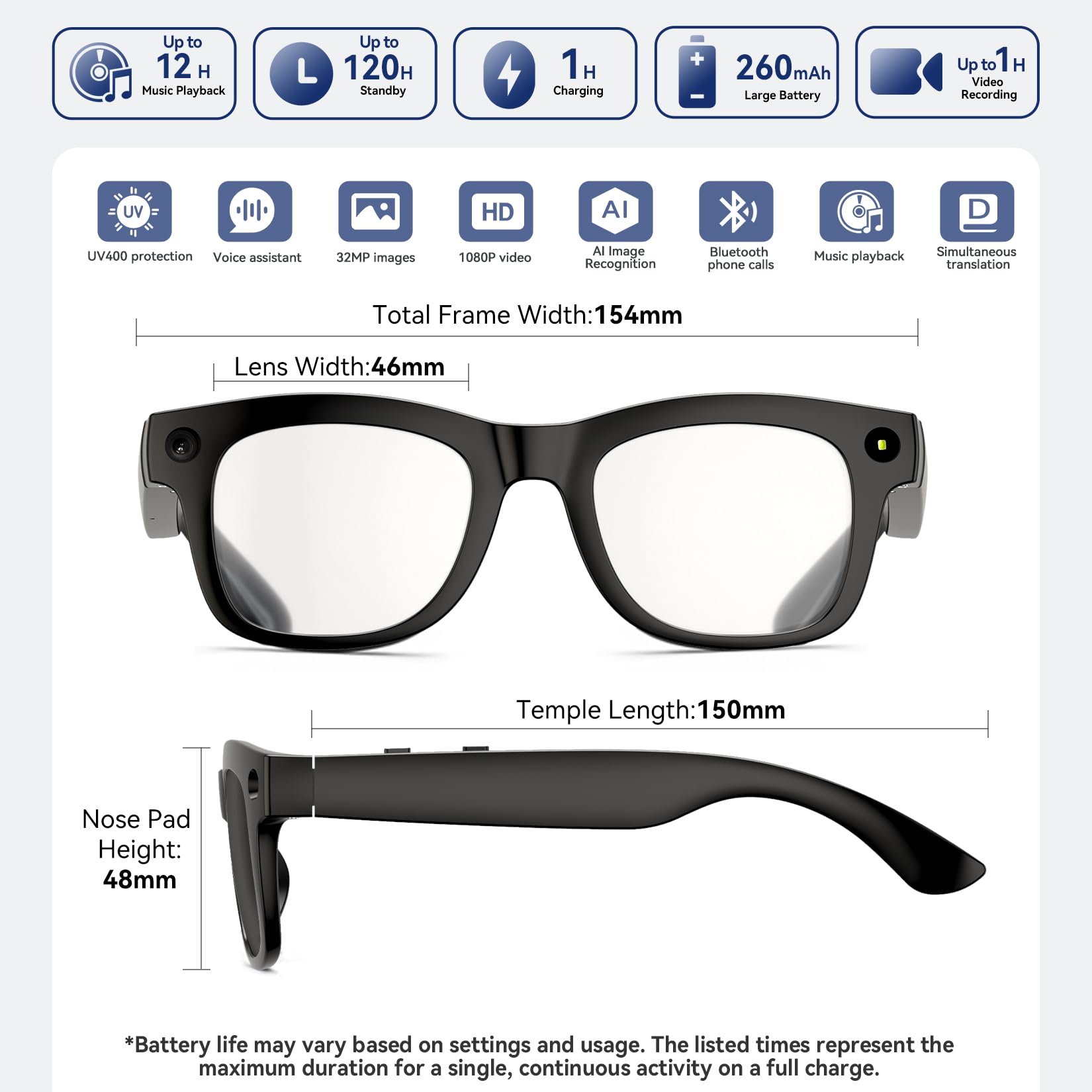 AI Smart Glasses 4K Camera BT Call - Dettaglio