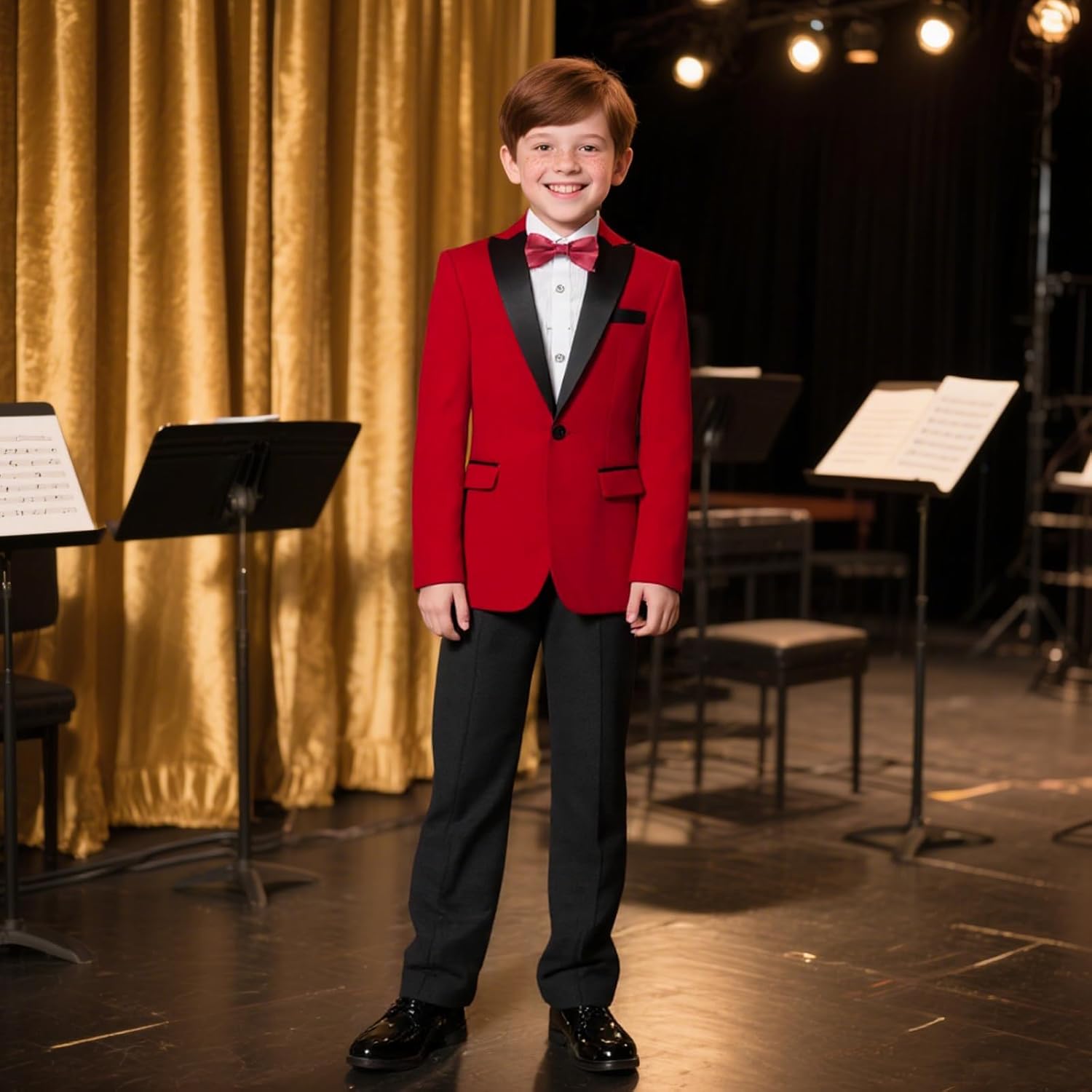 Lamgool Boys Velvet Suit Slim Fit 4 Piece Tuxedo Set with Blazer Jacket Dress Shirt Pant Bow Tie Kids Wedding Formal Outfit - Image 2