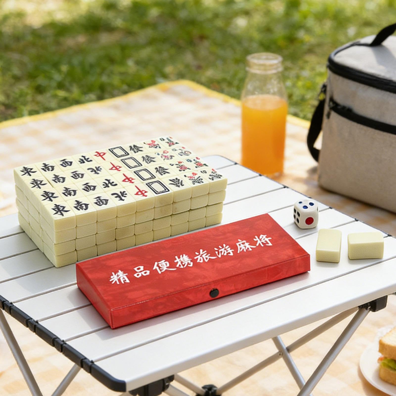 Genérico Set Completo De Fichas De Mahjong 144 Piezas | Juego De Mahjong Chino Tradicional con 2 Cartas De Repuesto Y 2 Dados | Mahjongs Portátil para Viajes Reuniones Familiares Jugadores Adultos