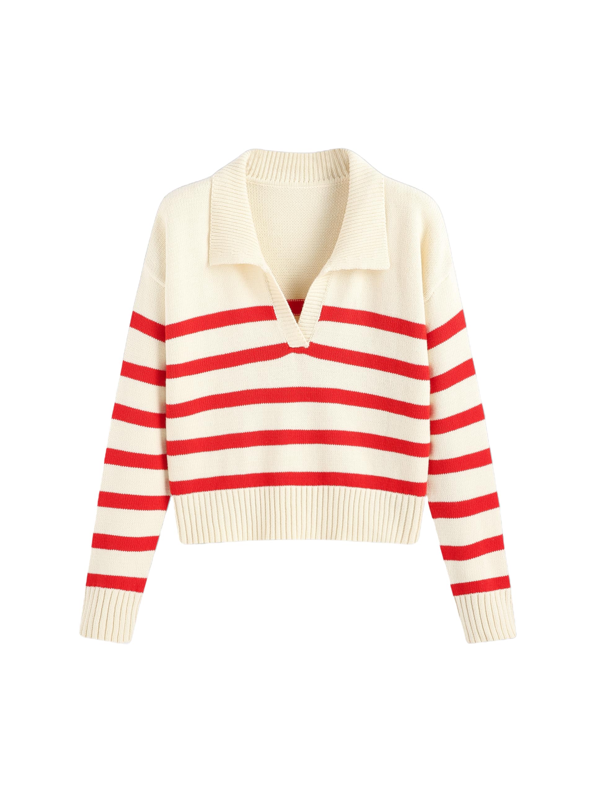 CIDER Womens Polo Sweater Striped Collared Lightweight Long Sleeve V Neck Pullover Fall Sweater Tops 2025