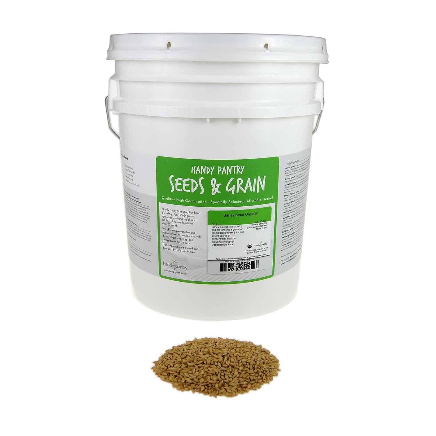Handy Pantry Organic Barley Grass - 30 Lbs - Whole (Hull Intact) Barleygrass Seed - Ornamental Barley Grass, Juicing - Grain for Beer Making, Emergency Food Storage & More Product Name