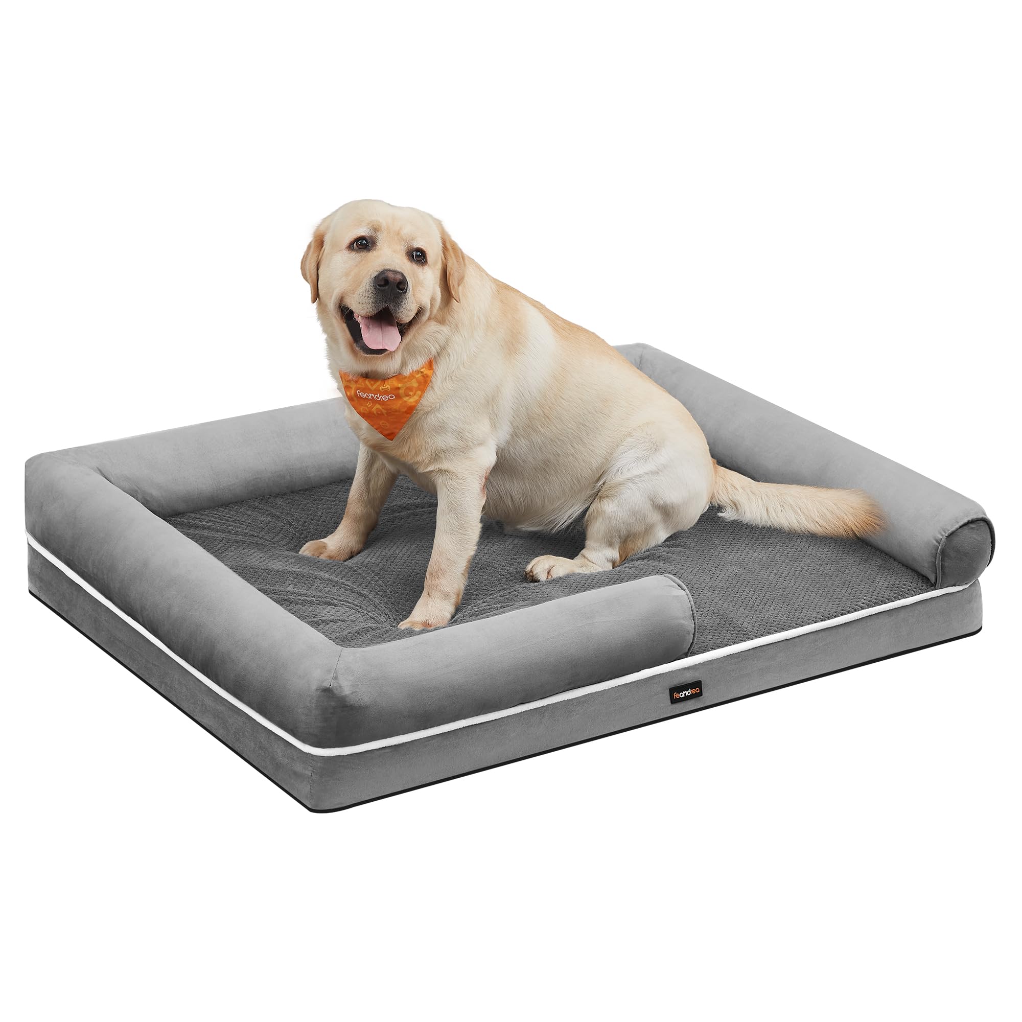 Feandrea Cama Ortopédica para Perros, Sofá, Cama para Mascotas, Acolchado Suave, Bordes Elevados, Funda Extraíble y Lavable, 135 x 107 x 25 cm, Antideslizante, Gris Claro PGW079G02