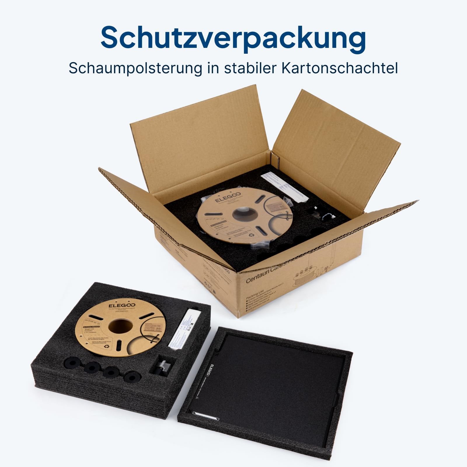 ELEGOO 3D Printer Starter Kit Für Centauri Carbon Mit PLA Filament, Beidseitigem Bauplatten-Set, Haftkleber, 0.4mm Gehärtetem Stahl-Düsenkit Und Anti-Vibrationsfüßen