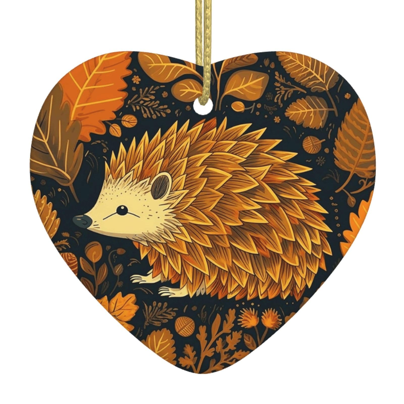 Ceramic Christmas Tree Hanging Ornaments with Gold Ropes Christmas Tree Decorations Heart Ceramic Cute Hedgehog Pendant Keepsake Decorations for Holiday Xmas Gift Ideas