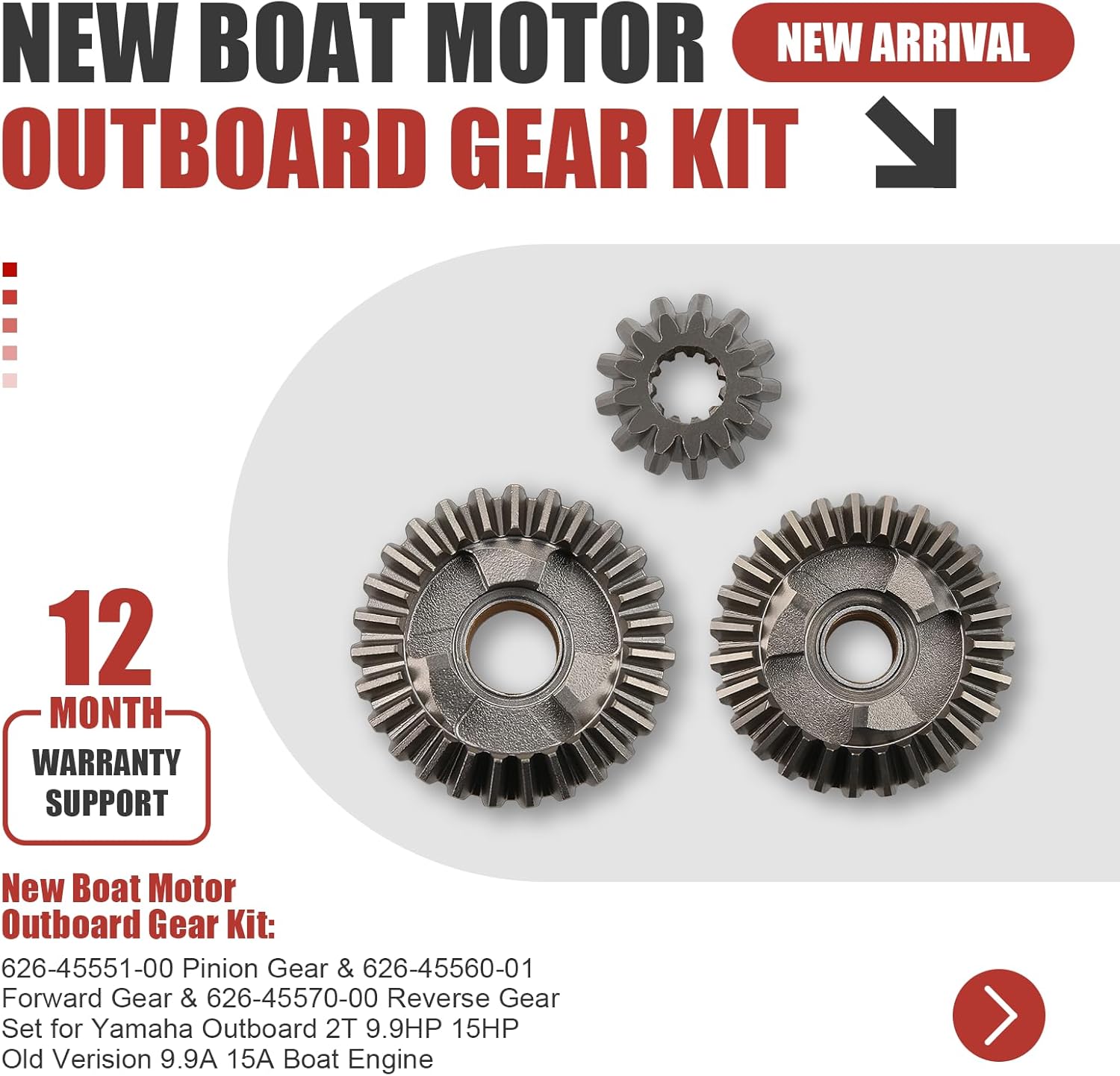 New Boat Motor Outboard Gear Kit 626-45551-00 Pinion Gear and 626-45560-01 Forward Gear and 626-45570-00 Reverse Gear Sets for Yamaha Outboard 2T 9.9HP 15HP Old Verision 9.9A 15A Boat Engine