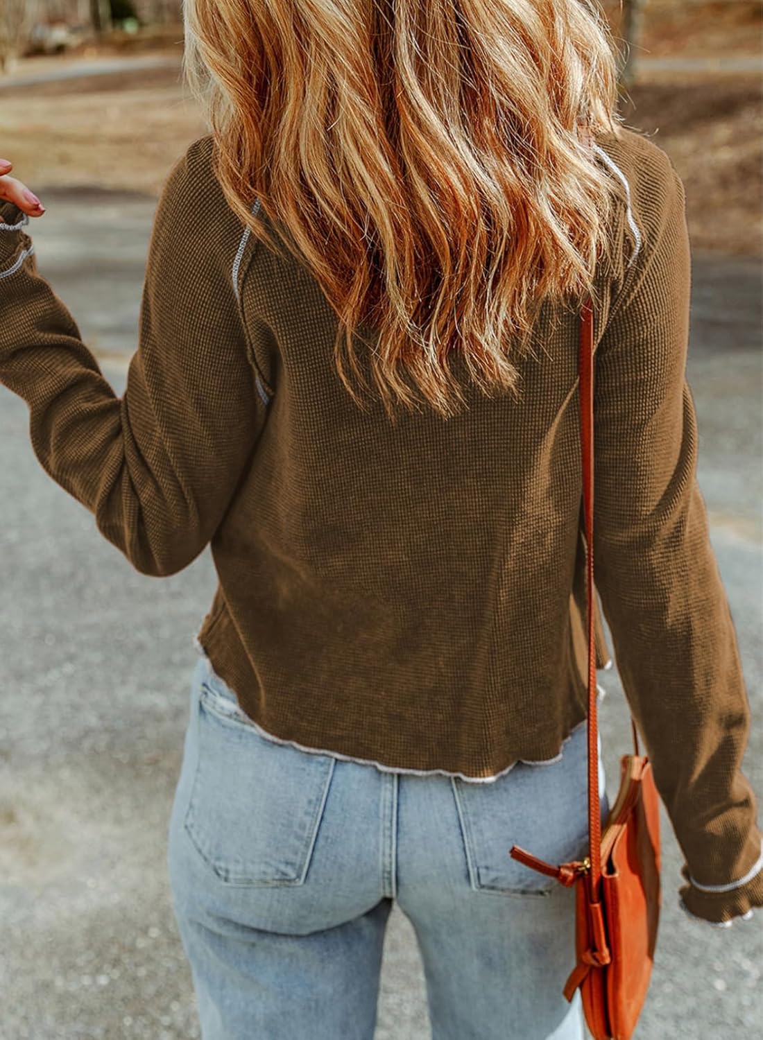 Dokotoo Womens Tops Long Sleeve Shirts Waffle Knit Tops Crewneck Fashion 2024 Casual T Shirts Loose Shirts Basic Tee - Image 2