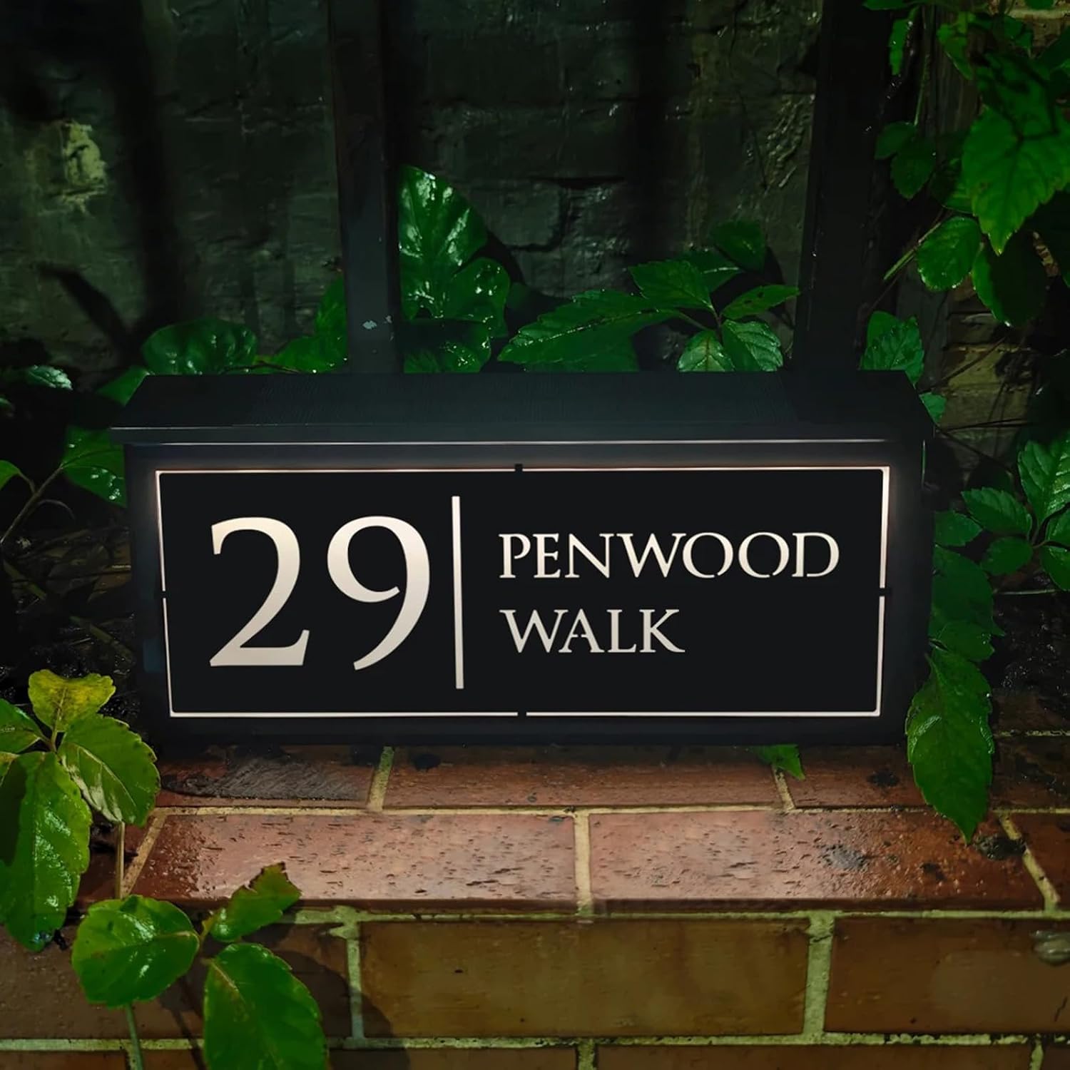 Personalized Exterior Solar House Sign Acrylic Plaque Led Customized Address Plaque Outdoor Street Name Solar House Number Sign (design B)