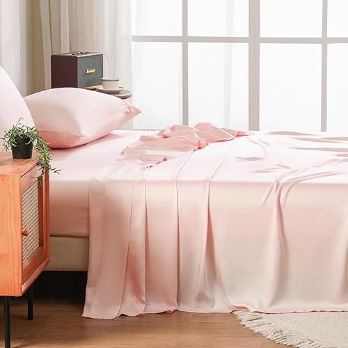 Bedlifes Full Size Sheet Set Cooling Sheets Rayon Derived from Bamboo-400TC Breathable Luxury Bed Sheets,Sateen Silky Bedding Sheets-16 Deep Pocket