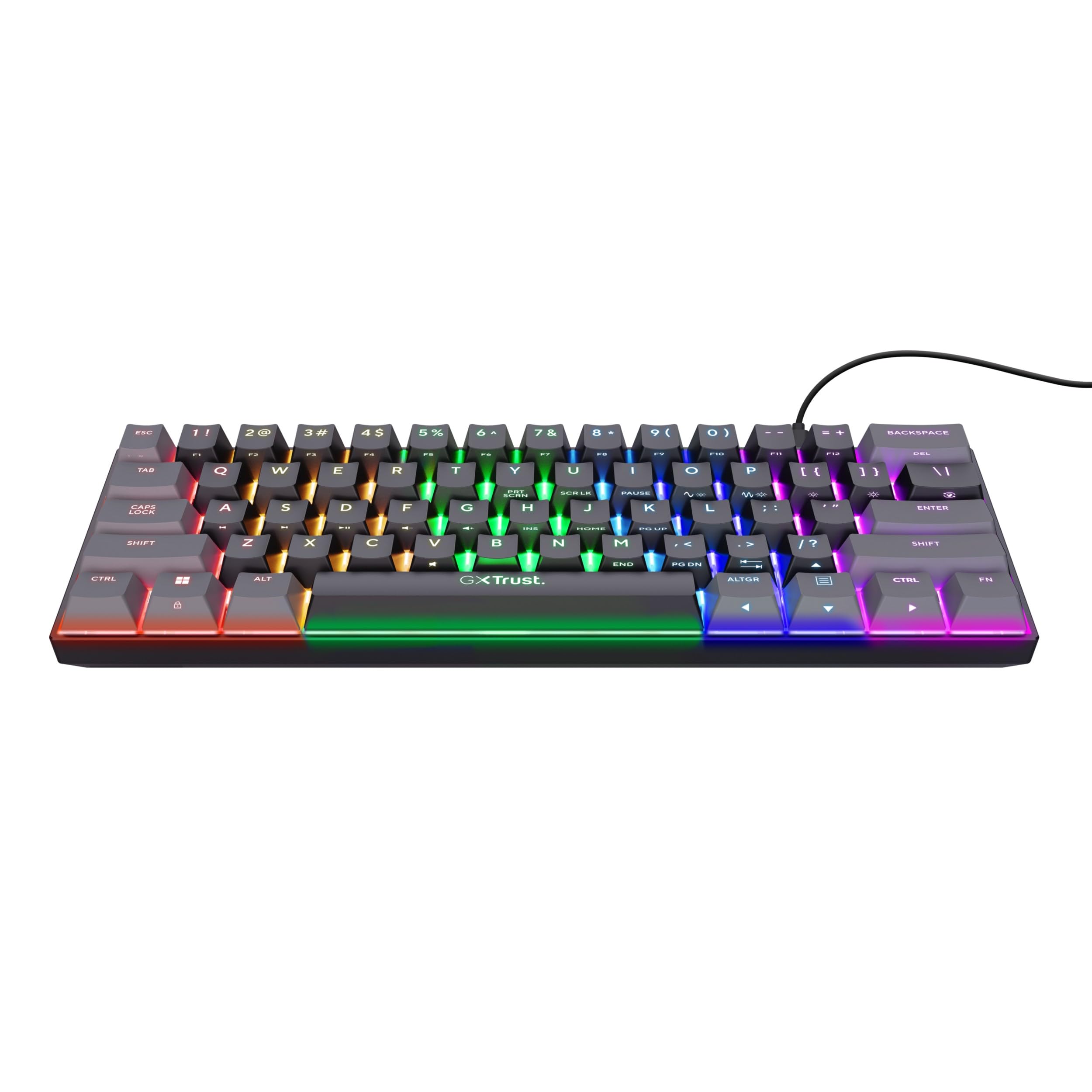 Trust Gaming GXT 867 Acira 60% Tastiera meccanica QWERTZ Layout tedesco, illuminazione RGB, doppi tasti occupati, USB Mini portatile programmabile, piccola tastiera da gioco 60% PC portatile