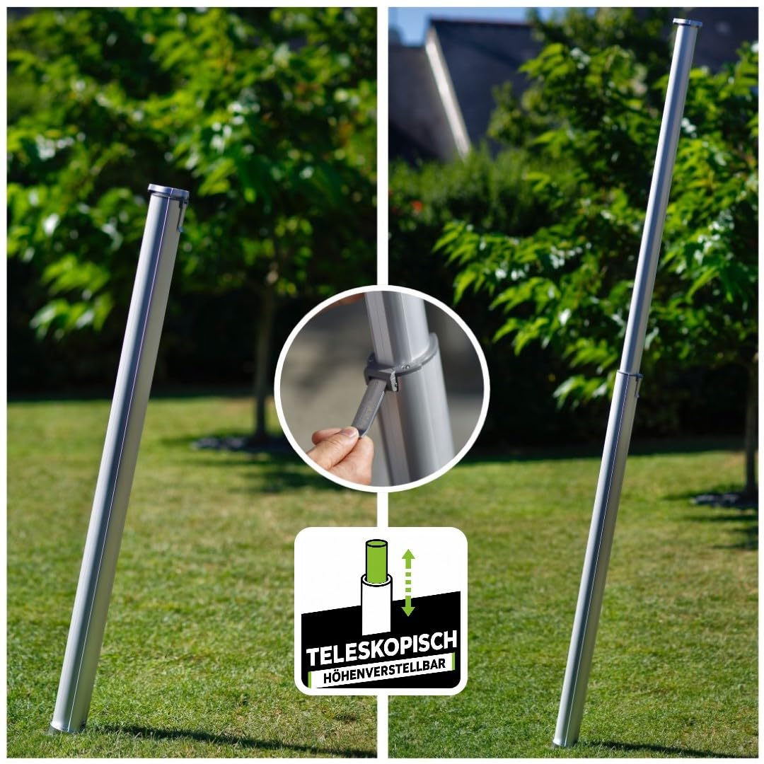 Sonnensegelmast aus Aluminium – Teleskopisch und herausnehmbar - Gard&Rock | Befestigung für verschiedene Untergründe – Zum Einsetzen in den Ankerfuß (nicht enthalten) – Terrasse, Garten und Poolbereich
