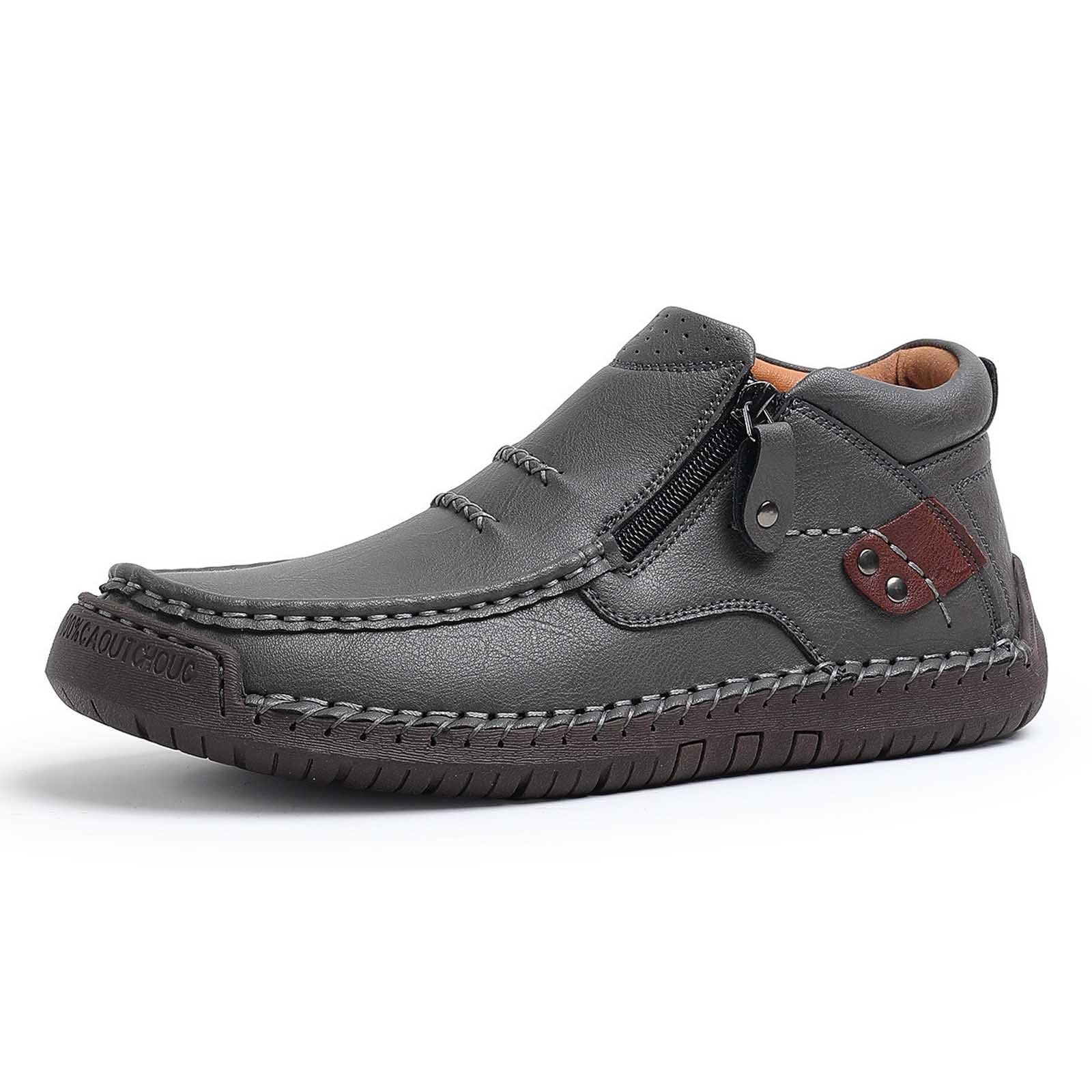 Mokassins Herren Leder - Slipper & Mokassins Für Herren Halbschuhe Leicht Weich Wanderschuhe Lässige mit Seitenreißverschluss Flache Schuhe Slip On Lederschuhe