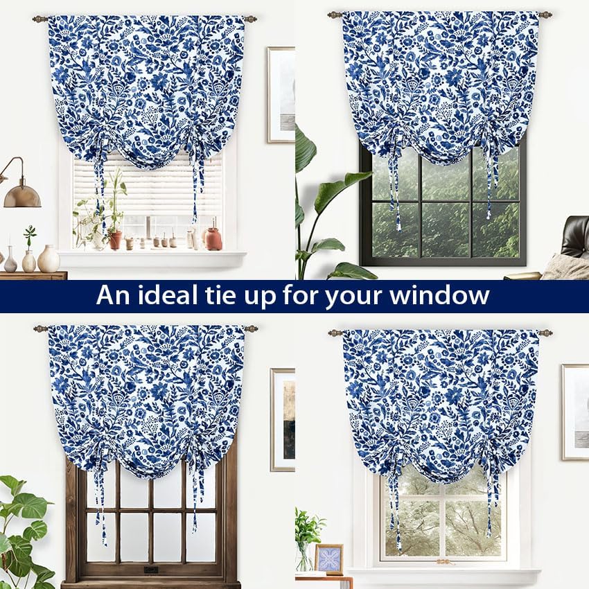 Miniatura 3 de DriftAway Julia - Cortina opaca ajustable con estampado floral de acuarela, con aislamiento térmico, para ventana pequeña, bolsillo para barra,