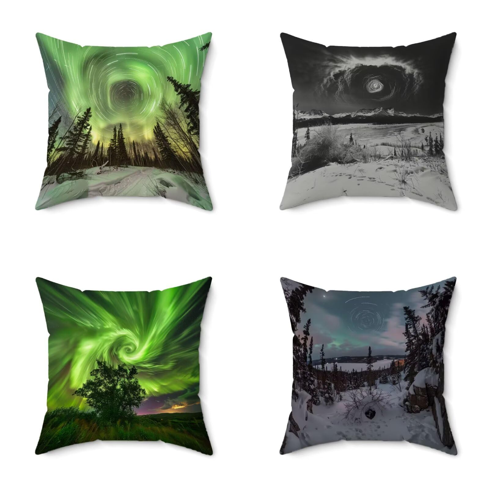 Federe Cuscini Divano 75X75CM Set di 4 Colore Cuscini Divano AuroraMotivo Stampa Fronte-retro Design, Impermeabile Morbido Retro Federe Copricuscin per Soggiorno Camera Balcone Esterno Decor 3-864