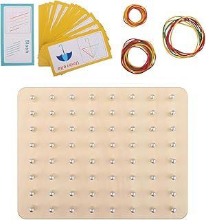 GARENDE Wood Geoboard Set Mathematical Manipulative Material Array Block Geoboard and 50 Rubber Bands for Toddlers