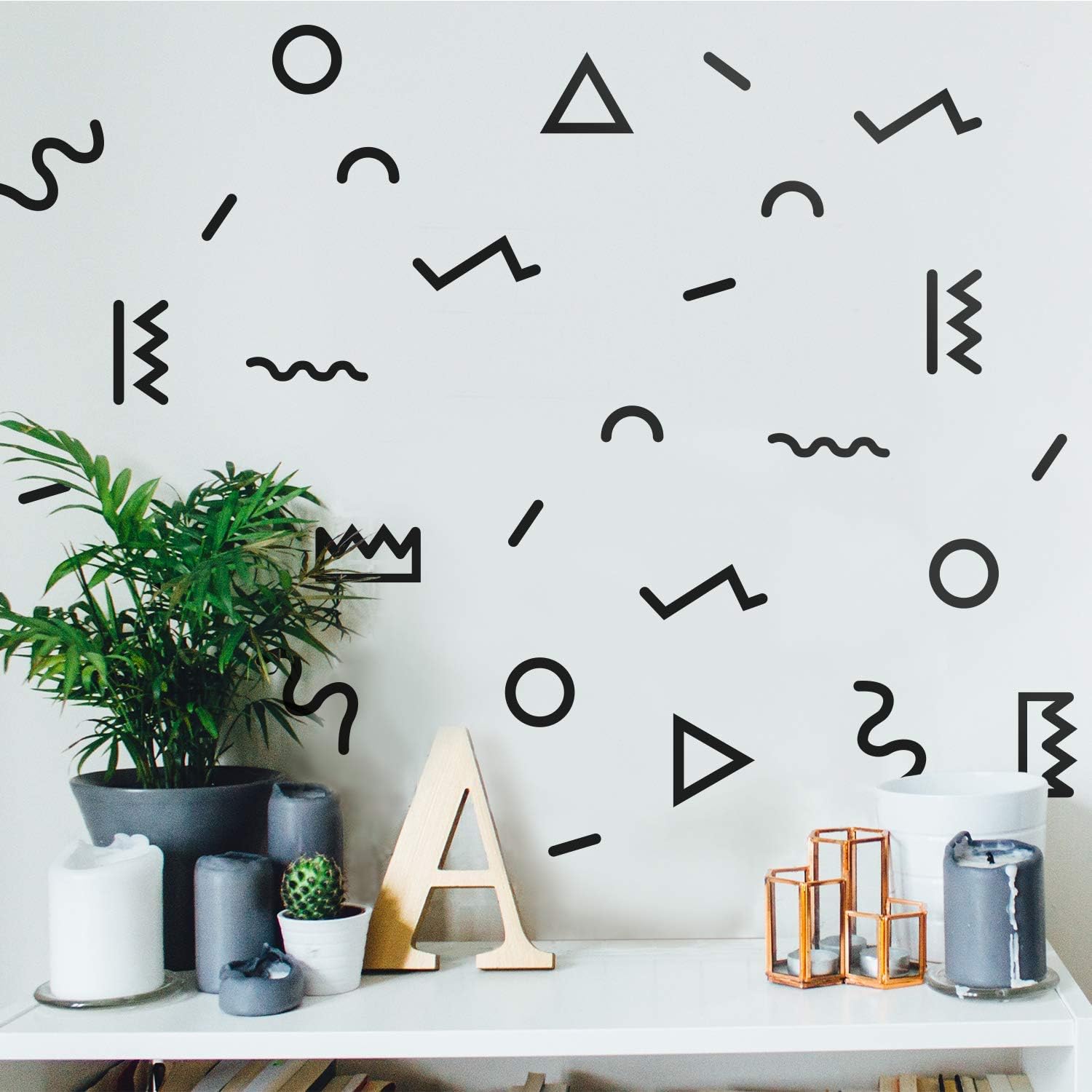 Vinyl Wall Art Decal - Set of 34 Geometric Figures - from 1 to 6 Each - Cool Abstract Modern Stickers Design for Home Apartment Bedroom Living Room Playroom Nursery School Decoration