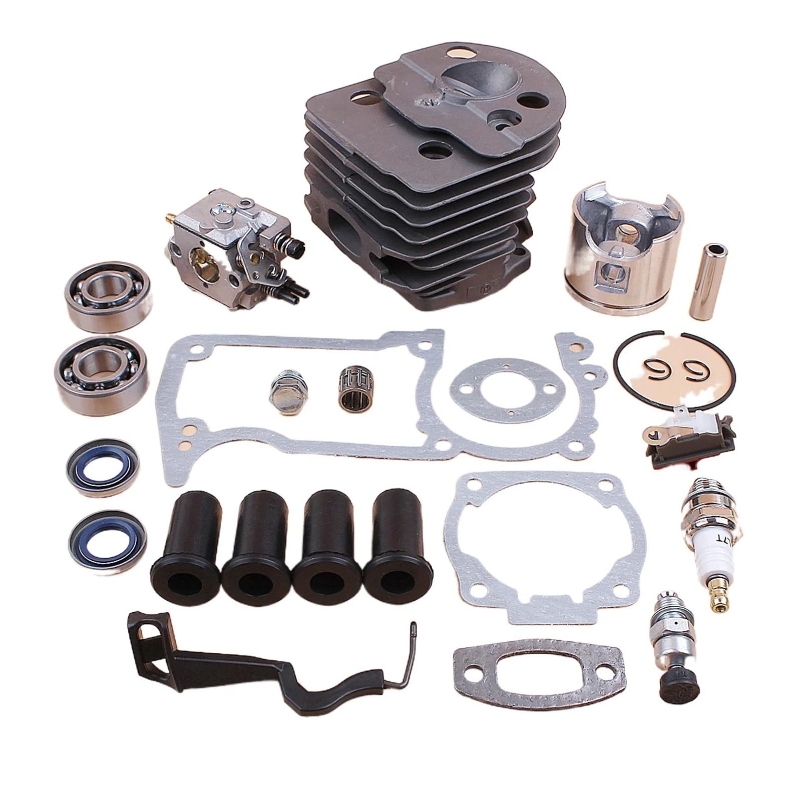 Compatible con motosierra Husqvarna 55 51, tapón de compresión de liberación, pistón de cilindro de 46 mm, carburador, amortiguador AV, kit de juntas de varilla de estrangulación.