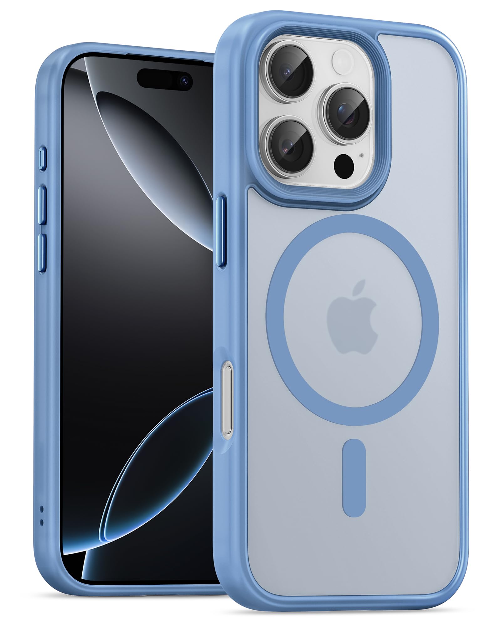 UNBREAKcable For iPhone 16 Pro Max Case for MagSafe, Full Camera Protection, Built-in Magnetic Ring, Shockproof, Scratch-Resistant, Translucent Matte Mobile Phone Case for iPhone 16 Pro Max 6.9 Inches, Light Blue