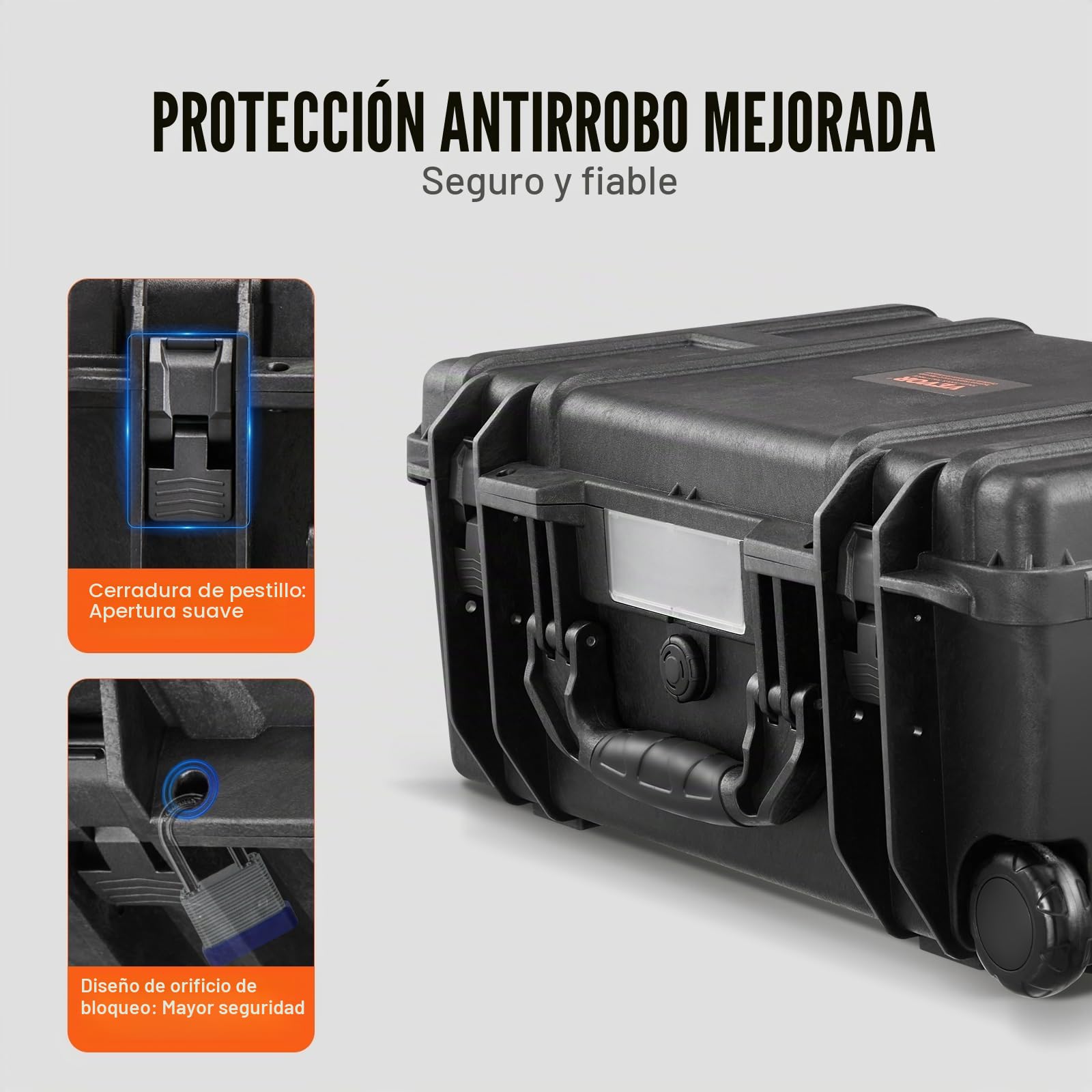 VEVOR Estuche Rígido Resistente a la Intemperie de 550 x 340 x 240 mm, Estuche Resistente con Espuma Precortada, Ruedas y Asas Retráctiles para Viajes, Caza, Uso Militar, Táctico, Impermeable IP67