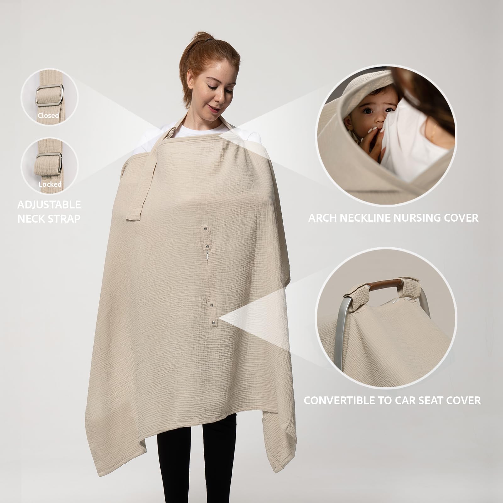 Nilsa Funda de muselina para lactancia materna, delantal de lactancia, toldo multifuncional para asiento de coche