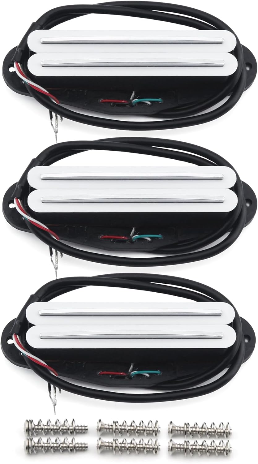 FLEOR 3pcs Hot Dual Rail Humbucker Set Ceramic N+M+B Single-Coil-Sized Guitar Humbucker Pickup,White