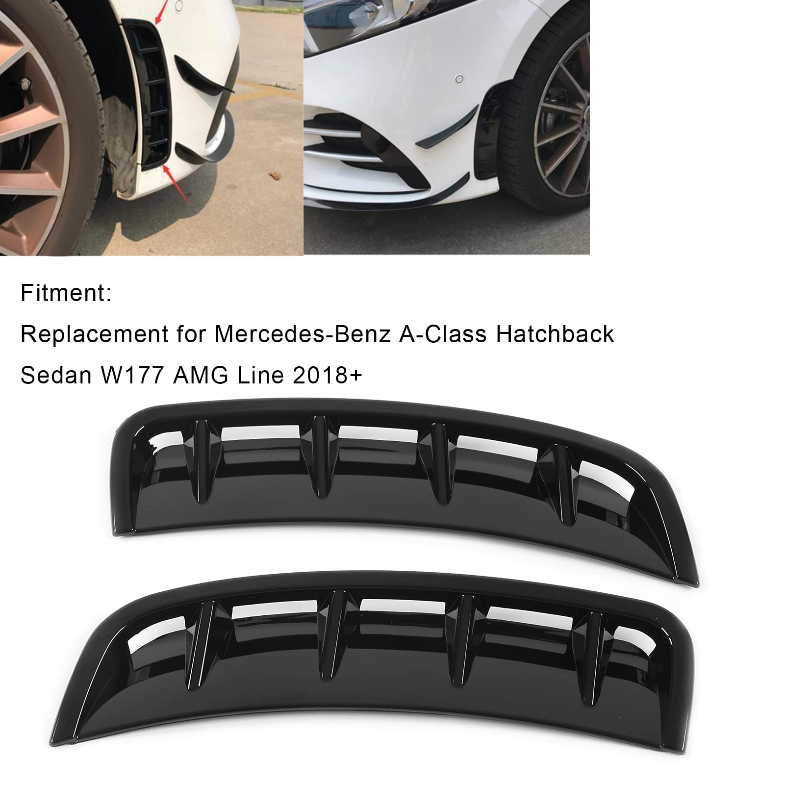 KIMISS Paraurti Labbro Diffusore, Paraurti Anteriore Side Trim Spoiler Sostituzione per Classe A Hatchback Berlina W177 AMG Line 2018+