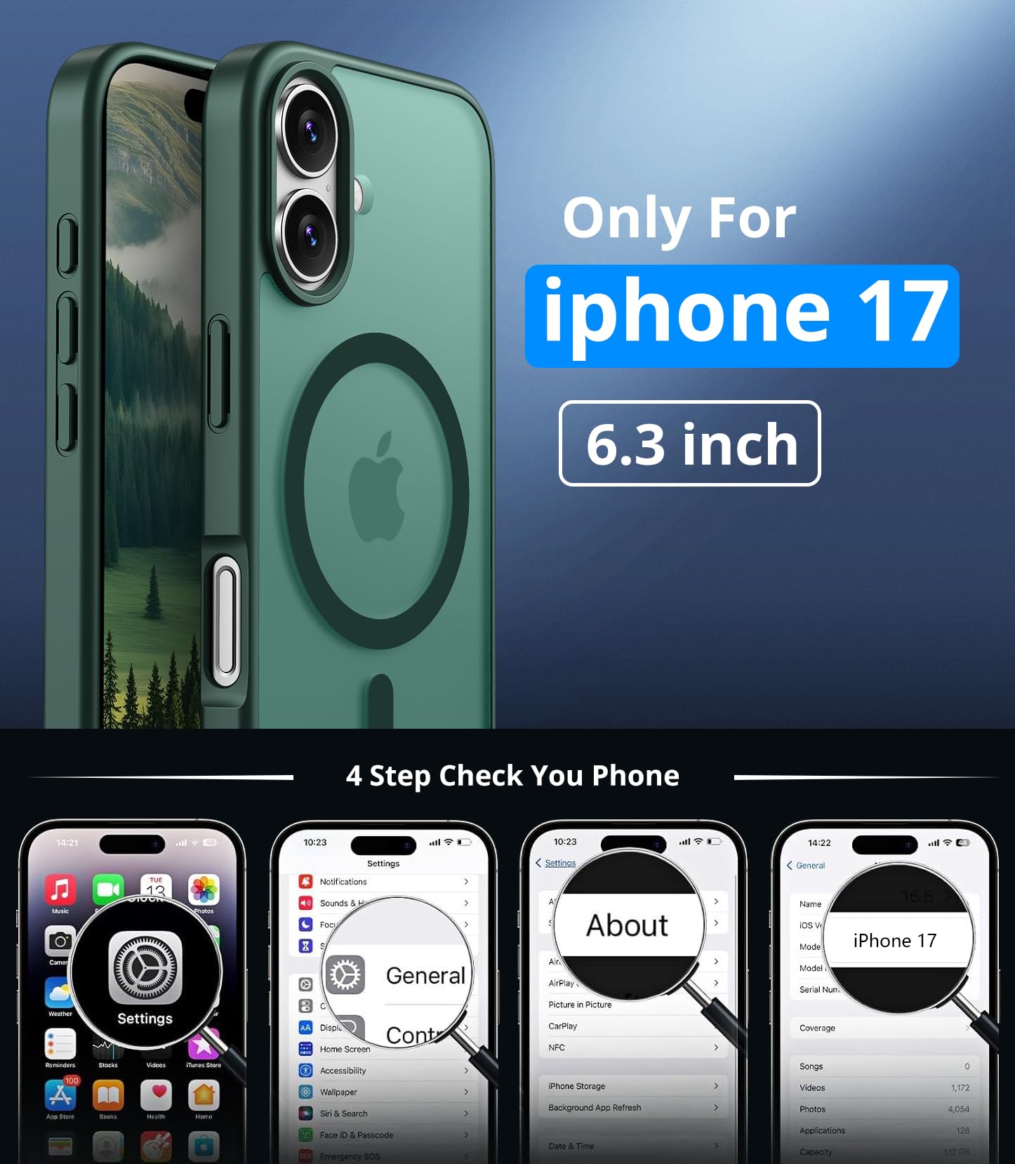 Vansdon Cover Magnetica per iPhone 17 con 1 Pezzi Vetro Temperato, Compatibile con Magsafe, Protezione anticaduta di livello militare, Custodia Traslucida Opaca Sottile Antiurto-Verde Foresta