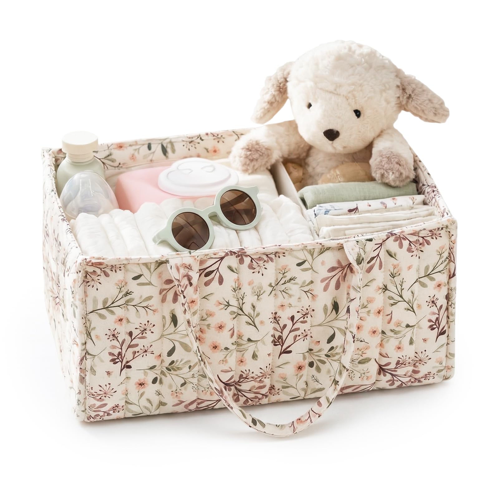 Newborn Essentials - Organizer per pannolini per bambini, 38 x 25,5 x 18 cm, con scomparti e maniglie, organizer portatile per pannolini e oggetti per bambini (beige)