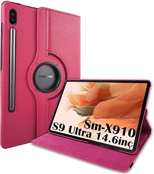 M.TK moveteck Samsung Galaxy Tab S9 Ultra 14.6 in  K l f 360 D nebilen Kapakl  Tablet K l f  Standl  Z rh Sm-X910, Koyu Pembe, Tek Ebat, 360-s9ultra-koyupembe