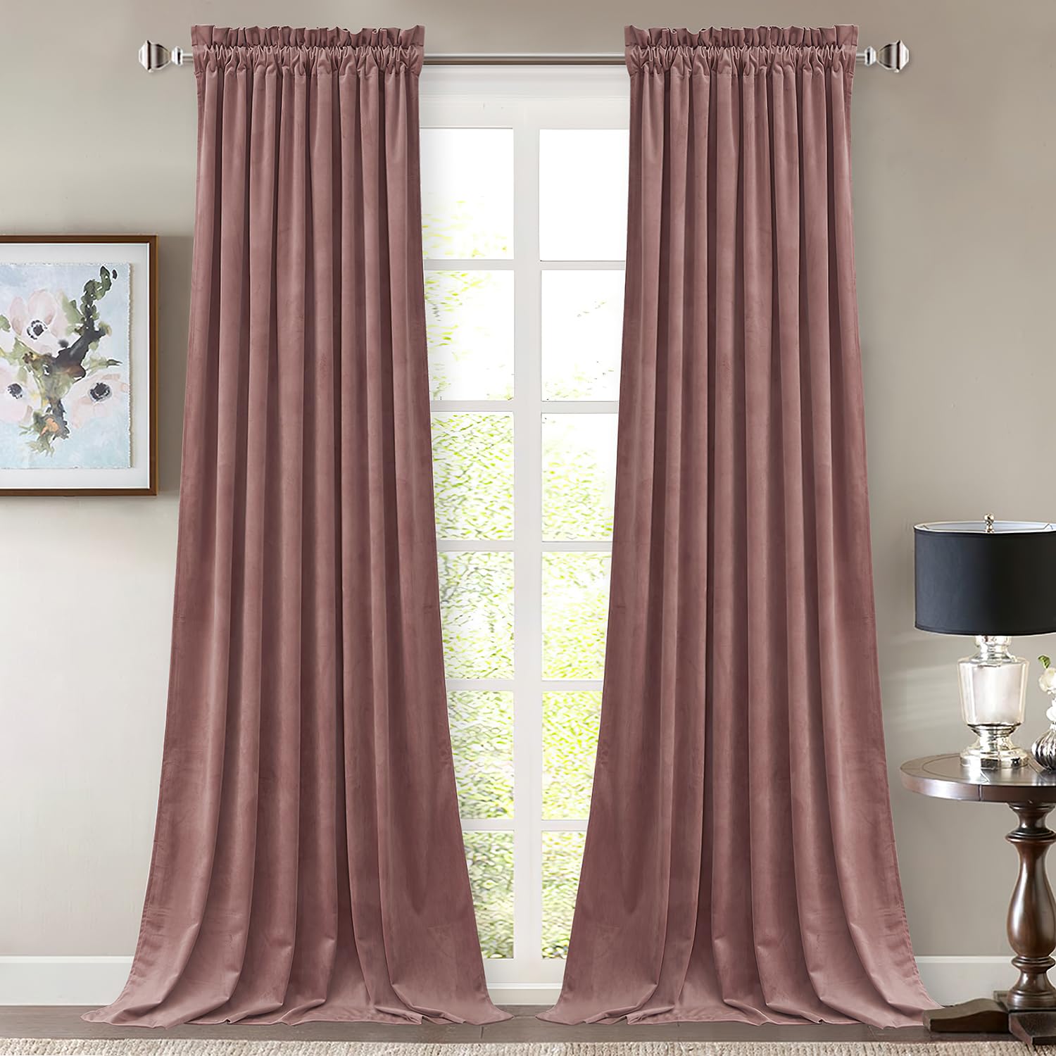 StangH Mauve Rose Velvet Curtains for Bedroom, Nursery Girls Home Decor Room Darkening Thermal Insulated Window Door Panels for All Seasons Living