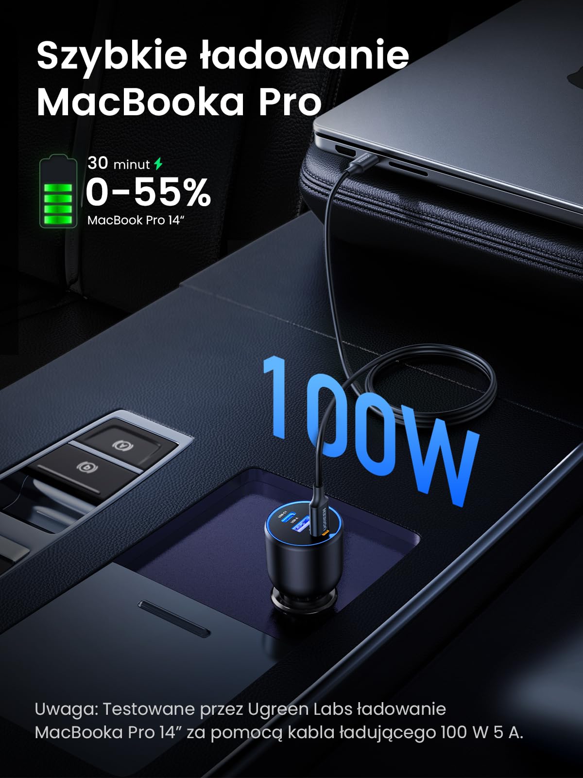 UGREEN zapalniczka samochodowa USB C 130W 3-portowa ładowarka samochodowa