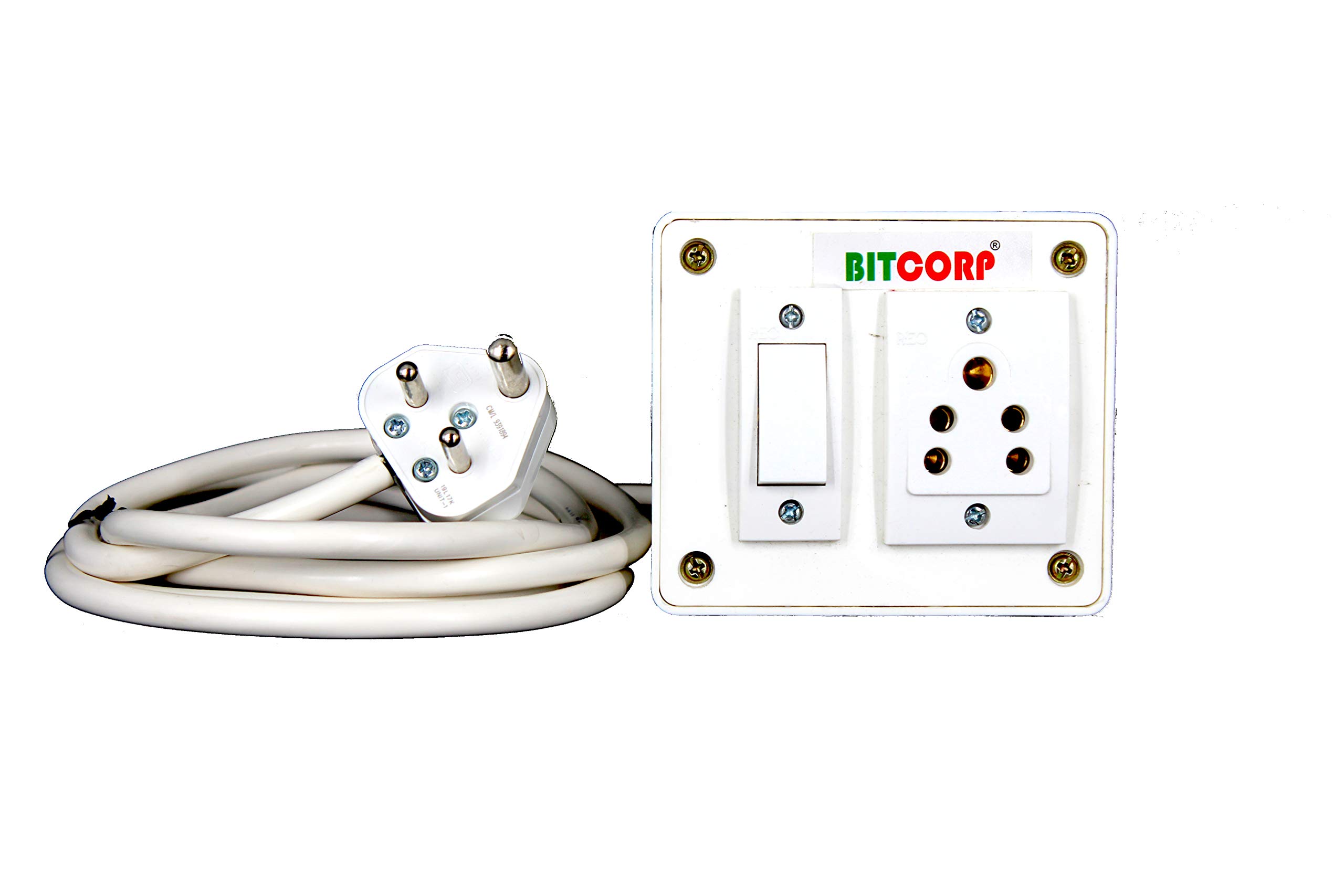 Bitcorp Power Extension Board 1 Socket 1 Switch, 6A 1500W Surge Protector 10M Electric Cord for Appliances, Fridge, Home, Office, Computer, AC (White) 220 Volts