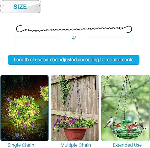 Miniatura 2 de Patio Cadena colgante con ganchos, cadena negra para colgar, cadena decorativa de metal para colgar macetas, comederos de pájaros, letreros y