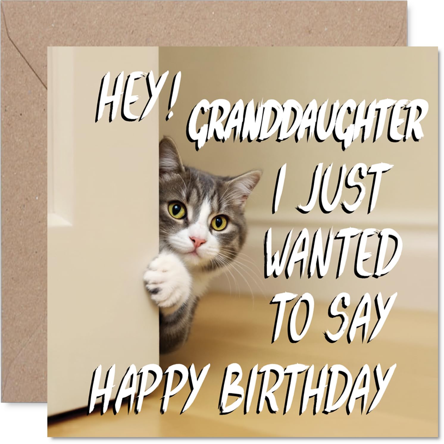 Granddaughter Birthday Card - Cute Cat Peekaboo - Happy Birthday Card for Granddaughter from Grandad Grandma, 145mm Lovable Kitty Bday Greeting Cards