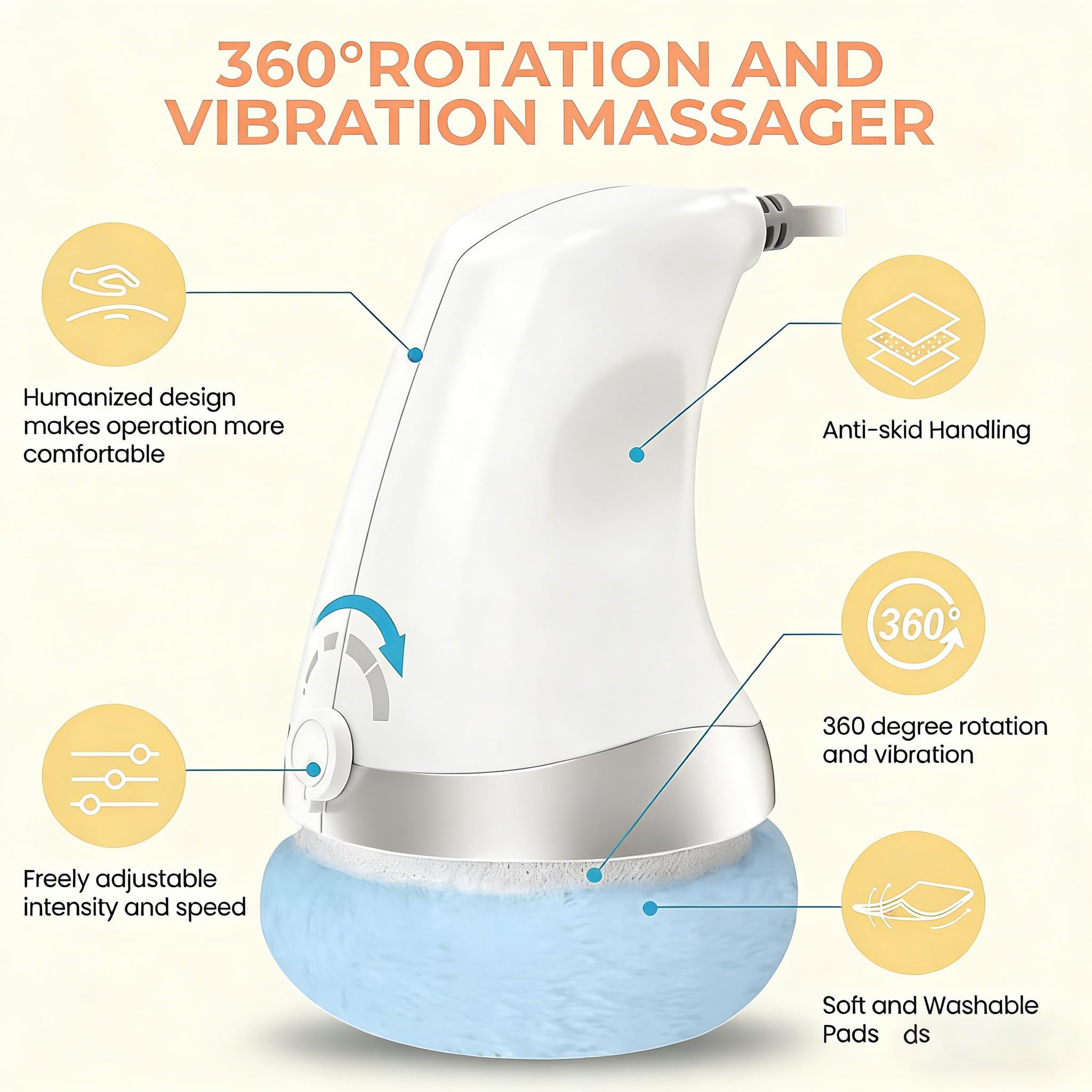Masseur Anti Cellulite Electrique, Vibra pro Cellulite Massage avec 6 Coussinets Lavables pour Soulever, Raffermir et Lisser la Peau