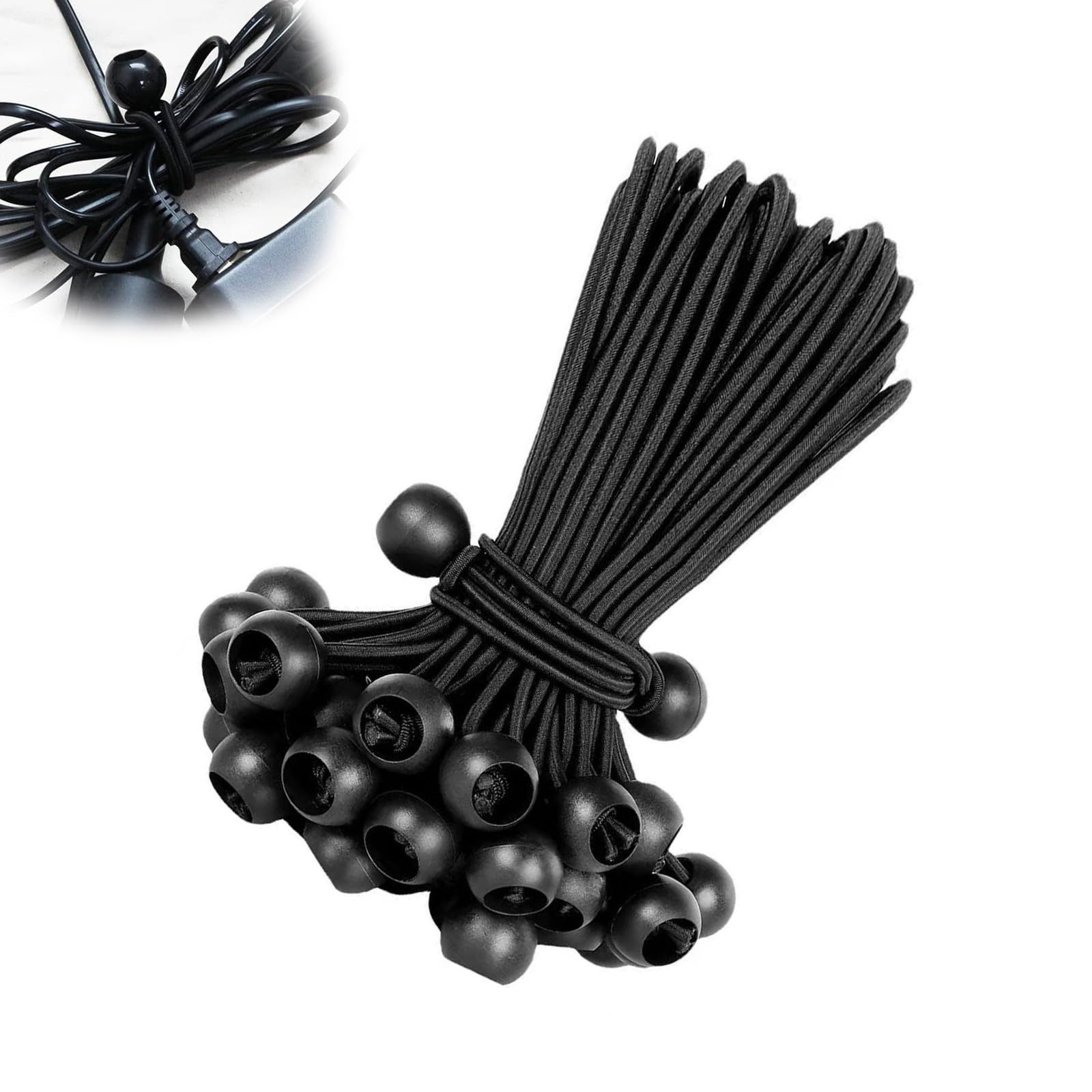 20 Pcs Bungee Cords with Balls, 30cm Bungee Balls Cords, Heavy Duty Tarp Banner Marquee Canopy Elastic Tie Down Straps, Adjustable Flag Bungees for Tents, Curtains, Banners
