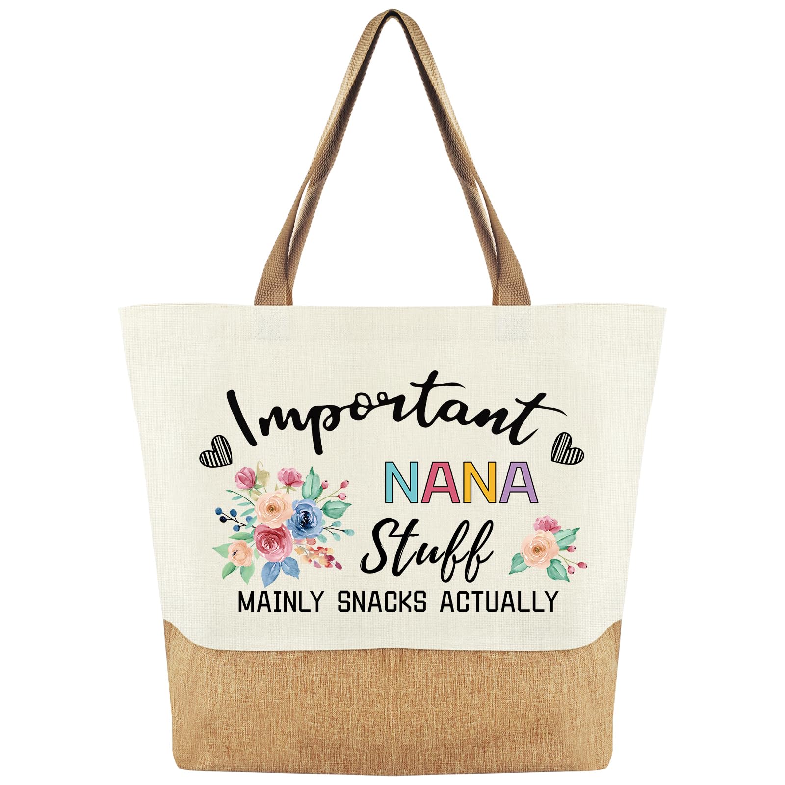 Tarklanda Important Nana Stuff Canvas Jute Tote Bag, Grandmother Reusable Shopper Bag, Nanny Gifts, Grandma Gift, Present for Mother’s Day, Birthdays, Gifts for Nana from Grandchildren — image 1