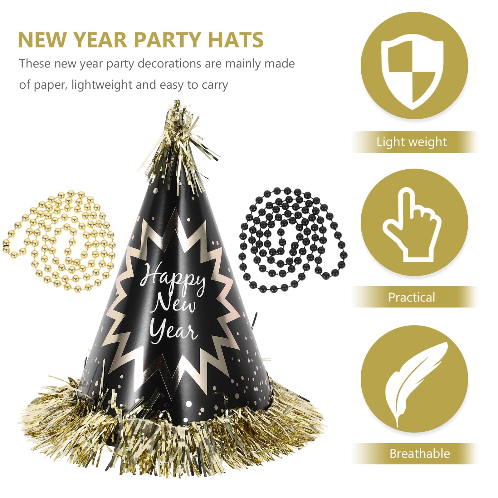 1 Bolsa Sombrero de Fiesta de Año Silbatos de Fiesta Aros el Pelo Sombreros Cónicos Collares de Cuentas para Decoración de Nochevieja