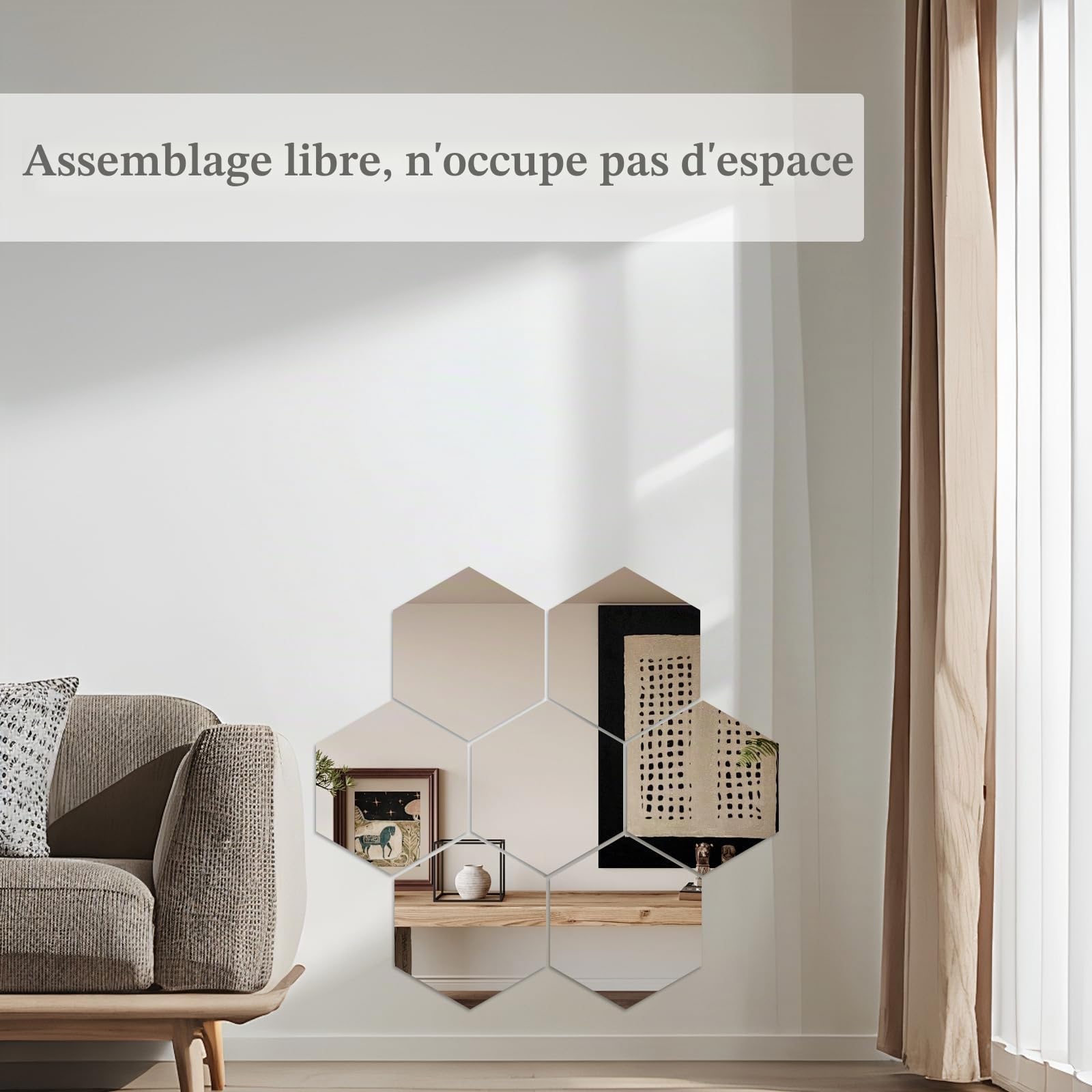 Abyssaly 4 Pièces Miroir Mural Autocollant 20 X 20 cm, Antidéflagrant Hexagone Flexible Miroir Autocollant Adhesif Mural pour Décoration Chambre Salon Bain