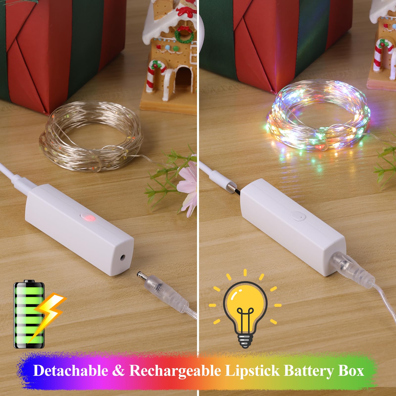 Wiederaufladbare Lippenstift-Lichterkette, batteriebetrieben, Mini-LED-Lichterkette für den Innenbereich, mit Timer für Weinrebe, Schlafzimmer, Weihnachten, Hochzeit, Tafelaufsatz, Dekoration