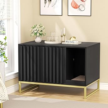 Litter Box Enclosure, Modern Cat Litter Box Enclosure Furniture Hidden Litter Box with Scratch Pad, Cat Washroom House End Table, Entryway Bench for Livingroom (Natural)