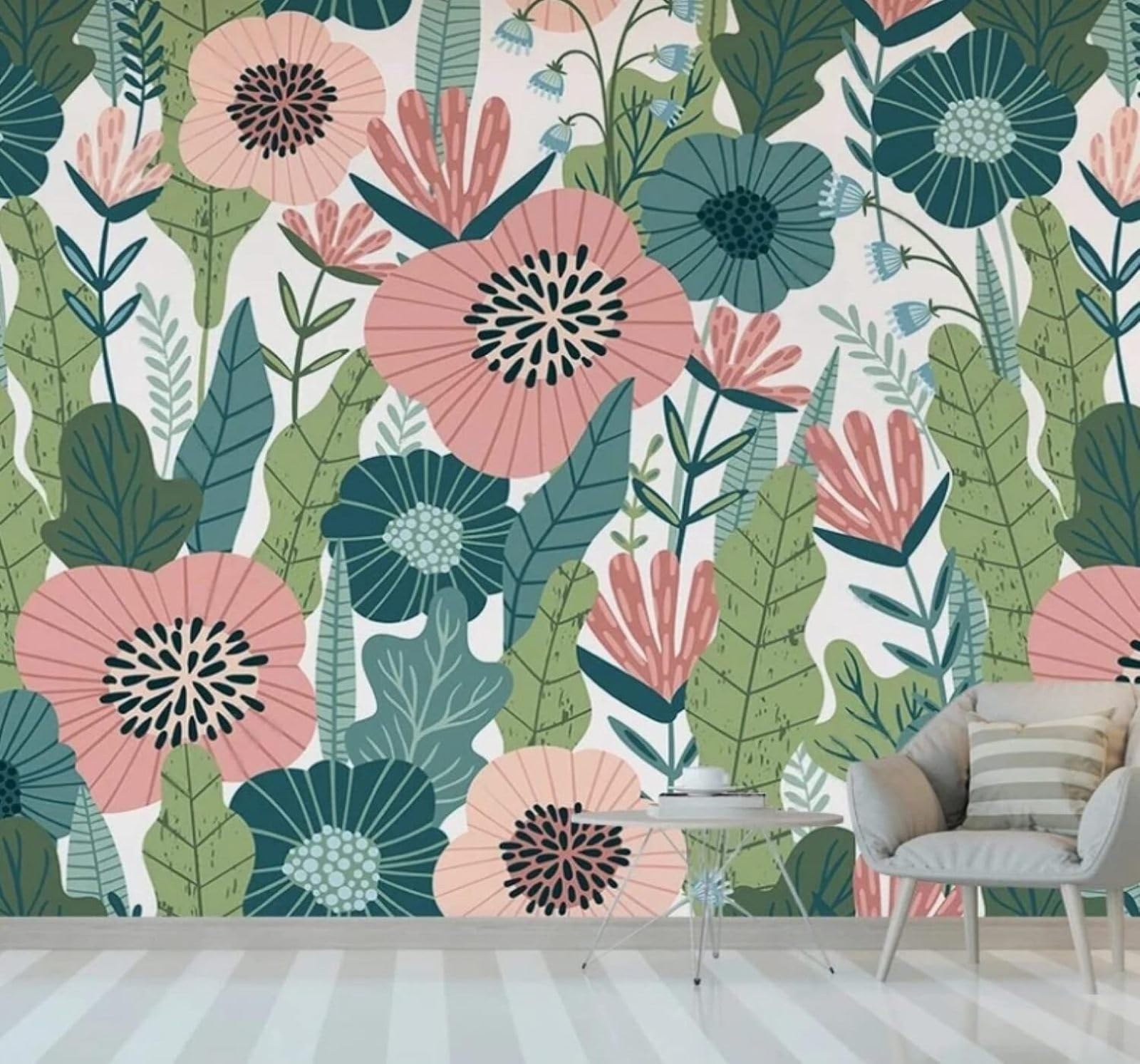 Fresh Hand Drawn Pastoral Plants Flowers 3D Wallpaper Easy Install Feature Office Living Room Sofa Bedroom TV Background Wall Decoration-300cm×210cm