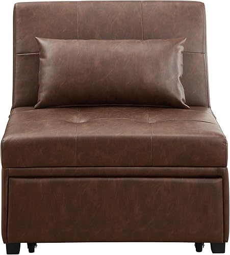 Miniatura 6 de Powell Sofá cama convertible Marnie de piel sintética marrón con almohada a juego