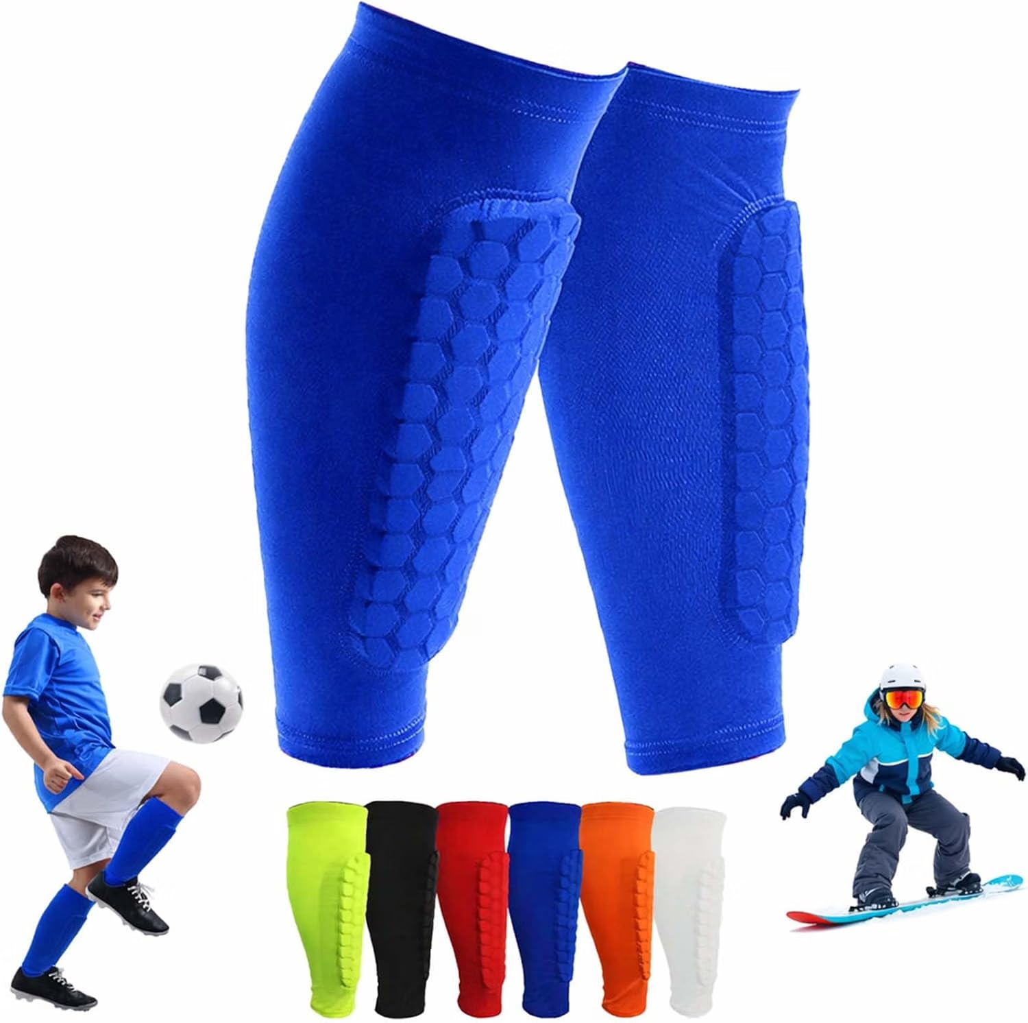 OBVOLO Football Shin Pads for Kids, Youth & Adults Padded Football Shin Guards with Calf Compression Lightweight Protective Gear for Football, Rugby, Baseball - 1 Pair