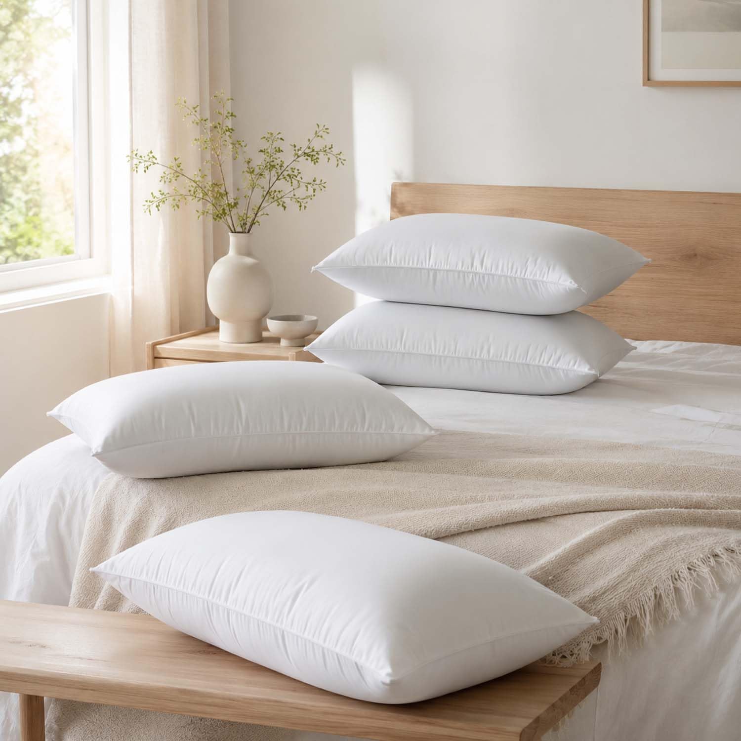 MAXNAP Sleeping Pillows Pack of 4 (17x27 Inch) | Soft & Fluffy Bed Pillows for Sleeping, Hollow Fiber Filling, Medium Firm Neck Support | Breathable, Washable, Hotel Quality White Pillows