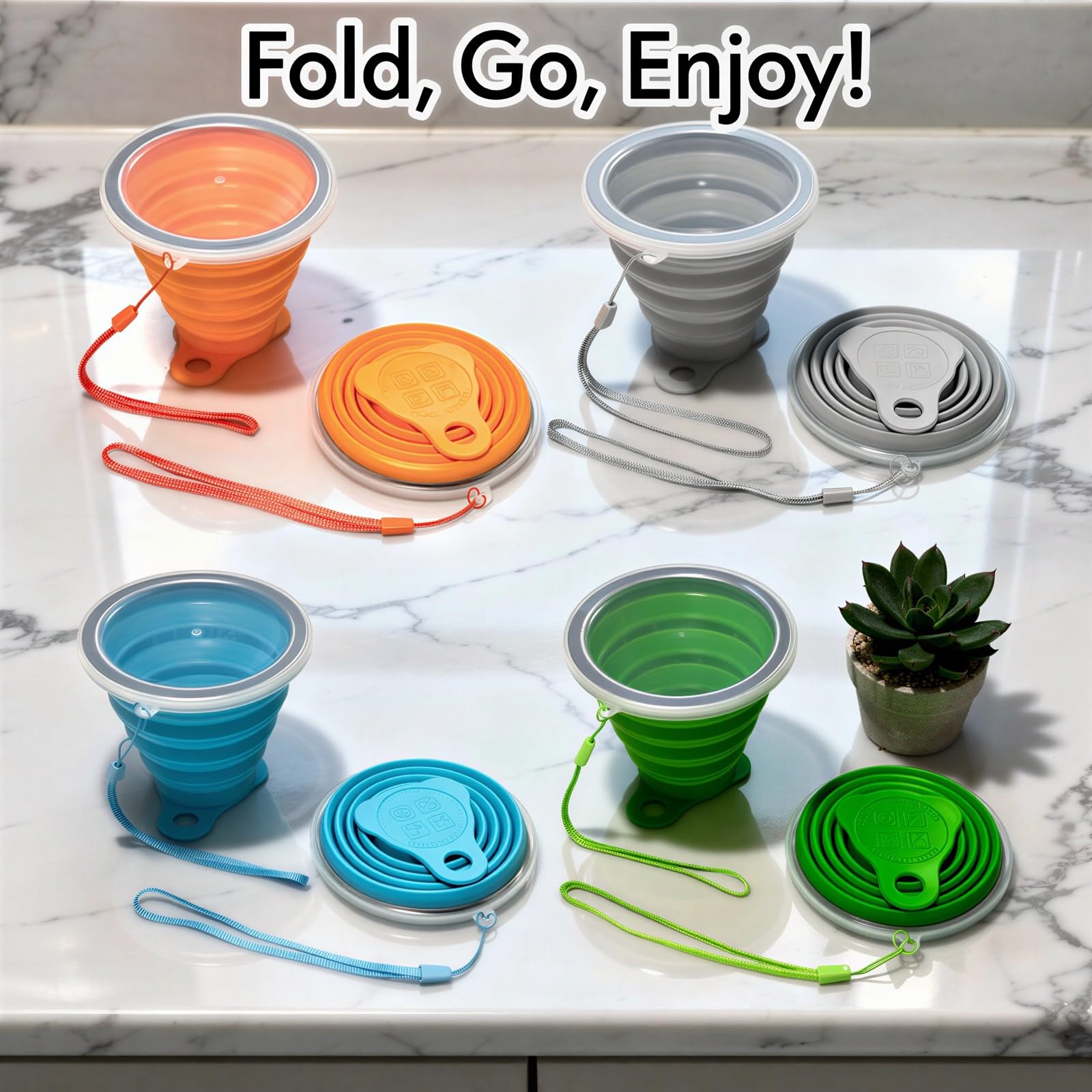 4 gobelets pliables en silicone, avec couvercles, gobelet portable, mugs de voyage extensibles de poche pour voyage, camping, rinçage buccal, gris, vert, orange, bleu