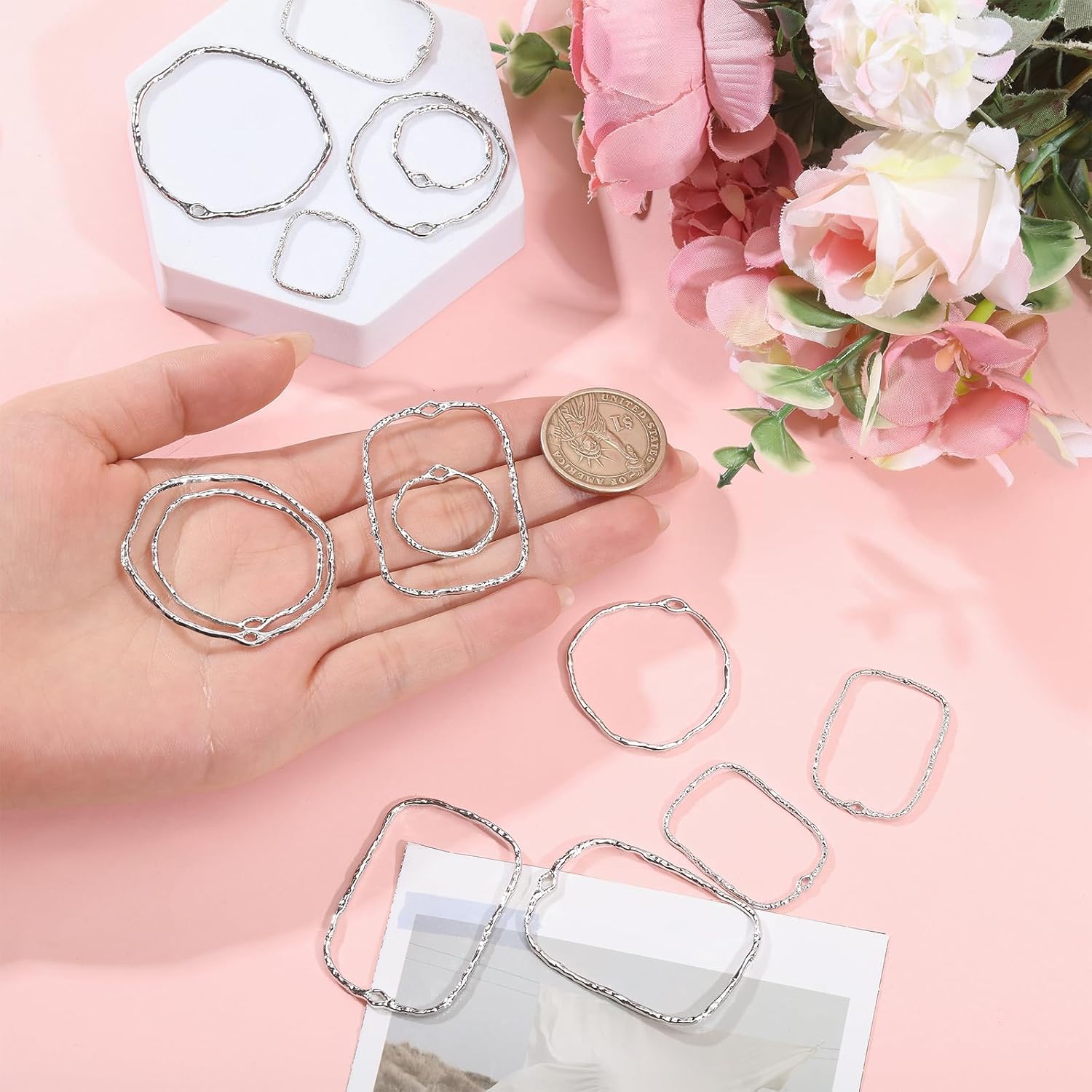 CHGCRAFT 48Pcs 6Styles Alloy Open Back Bezel Pendants Hollow Frame Pendants Resin Craft Bezels Jewelry Molds for DIY UV Resin Earrings Bracelet DIY Crafts - Image 3