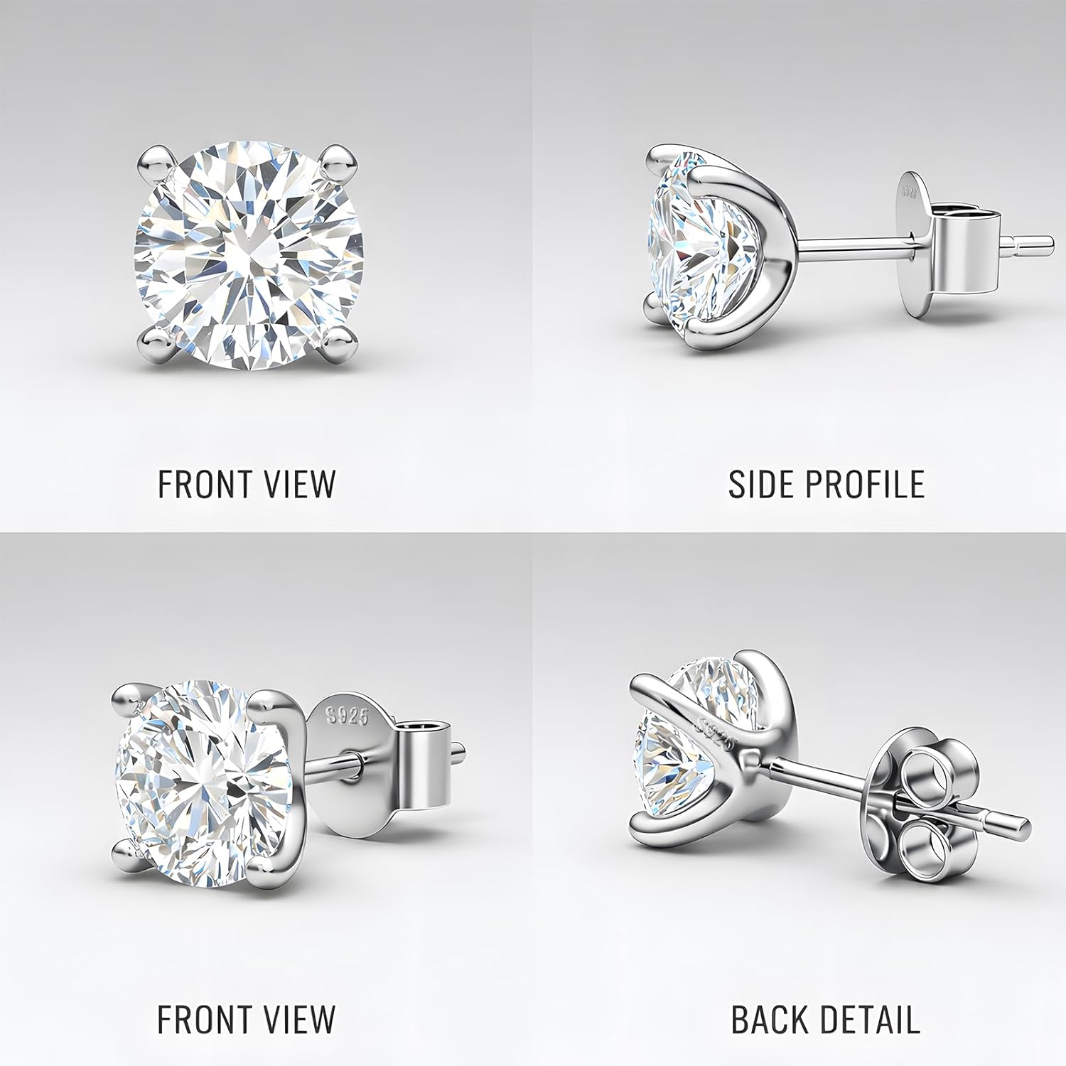 Moissanite Stud Earrings for Women, 0.5-2ct Lab Created Diamond Stud Earring,18K Gold/White Gold Plated S925 Sterling Silver Earrings, D Color VVS1 Round Brilliant Earrings Jewelry Gift - Image 3