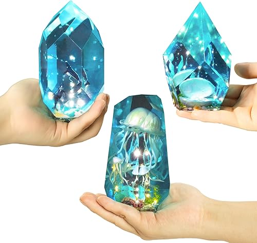 Miniatura 3 de Kit de preservación de flores de resina de molde de silicona de gema de cristal grande con cadena de luces LED, paquete de 9