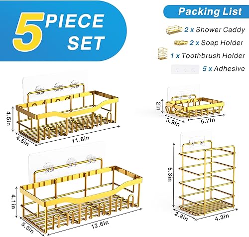 Miniatura 7 de EUDELE Paquete de 5 Organizador de Ducha de Acero Inoxidable a Prueba de Óxido – Organizador de Baño Adhesivo Sin Taladro con Gran Capacidad